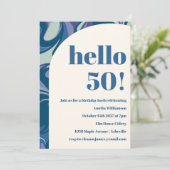 抽象的なブルーマーブル スワール おしゃれな誕生日パーティー 招待状 (スタンド正面)