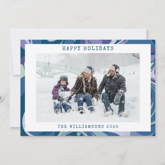 抽象的なブルーマーブル スワール おしゃれな カスタム フォト シーズンカード (正面)