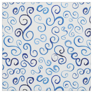 抽象的なプルシアンブルーの水彩画のカーブ ファブリック