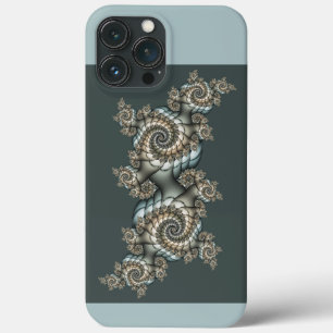 抽象的なベージュと淡青色のフラクタルアートスパイラル iPhone 13 PRO MAXケース