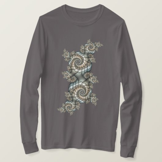 抽象的なベージュと淡青色のフラクタルアートスパイラル Tシャツ (デザイン正面)