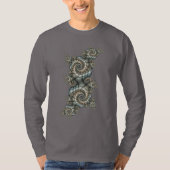抽象的なベージュと淡青色のフラクタルアートスパイラル Tシャツ (正面)