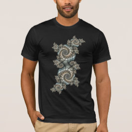 抽象的なベージュと淡青色のフラクタルアートスパイラル Tシャツ