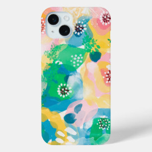 抽象的なペイントがキュートな水彩模様 iPhone 15 MINIケース