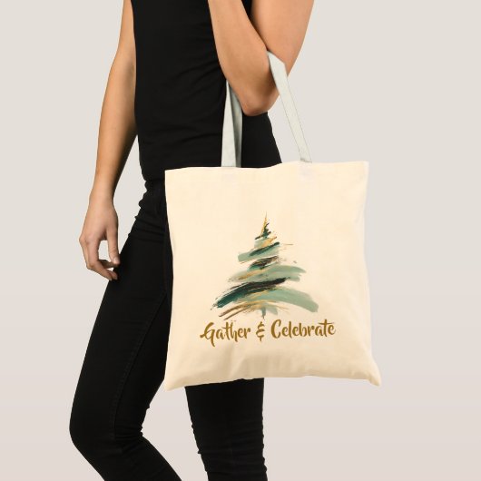 抽象的なペイントのクリスマスツリー トートバッグ (正面(商品))