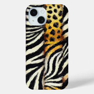 抽象的なペイントのミックス野生動物プリント iPhone 15ケース