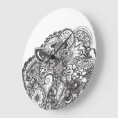 抽象的なペンとインクの落書き ラージ壁時計 (傾斜)