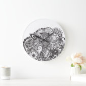 抽象的なペンとインクの落書き ラージ壁時計 (ホーム)