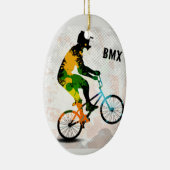 抽象的なペンキのBMXのライダーは文字とのスクエアをはね飛ばします セラミックオーナメント (右)