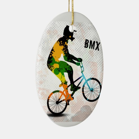 抽象的なペンキのBMXのライダーは文字とのスクエアをはね飛ばします セラミックオーナメント (右)