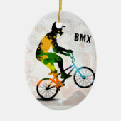 抽象的なペンキのBMXのライダーは文字とのスクエアをはね飛ばします セラミックオーナメント (正面)