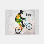 抽象的なペンキのBMXのライダーは文字とのスクエアをはね飛ばします フリースブランケット (正面(横))