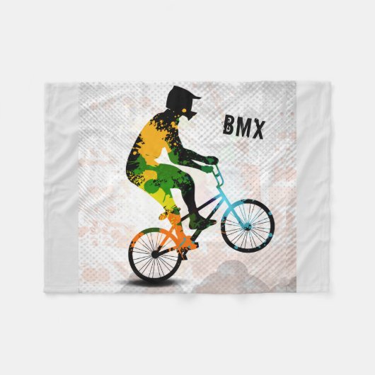 抽象的なペンキのBMXのライダーは文字とのスクエアをはね飛ばします フリースブランケット (正面(横))