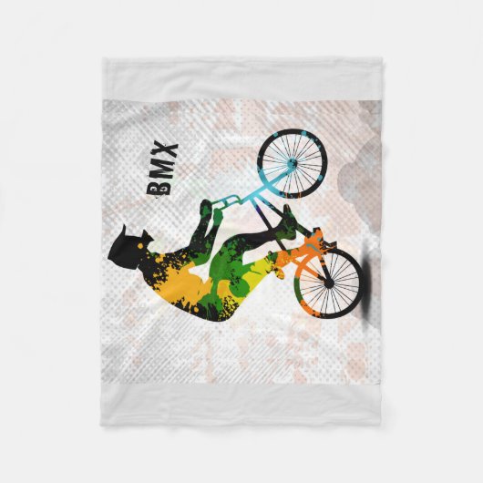 抽象的なペンキのBMXのライダーは文字とのスクエアをはね飛ばします フリースブランケット (正面)