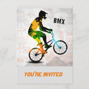 抽象的なペンキのBMXのライダーは文字とのスクエアをはね飛ばします 招待状