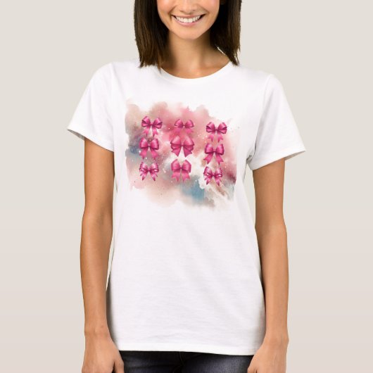抽象的なホットピンクの可愛らしいリボン Tシャツ (正面)
