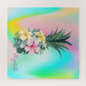 抽象的なホログラフィックパイナップルトロピカルフラワー ジグソーパズル (横)