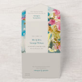 抽象的なボールドピンクとブルーの水彩花のウェディング オールインワン招待状 (外側)