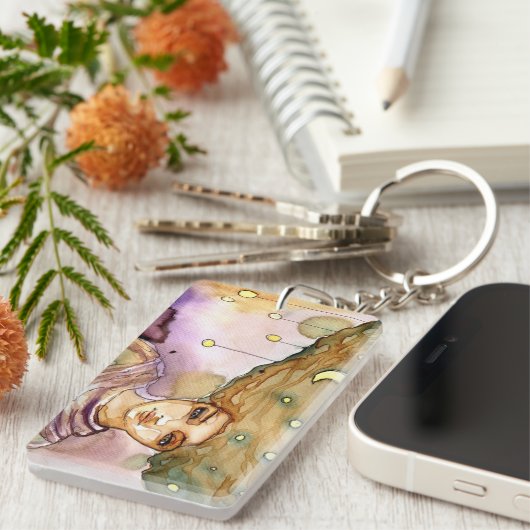 抽象的なポートレートおよびかわいらしい女性 キーホルダー (正面右)