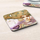 抽象的なポートレートおよびかわいらしい女性 コースター (左側)