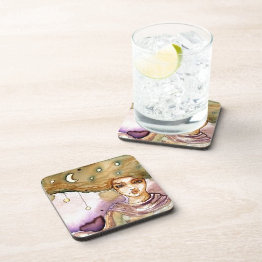 抽象的なポートレートおよびかわいらしい女性 コースター (右側)