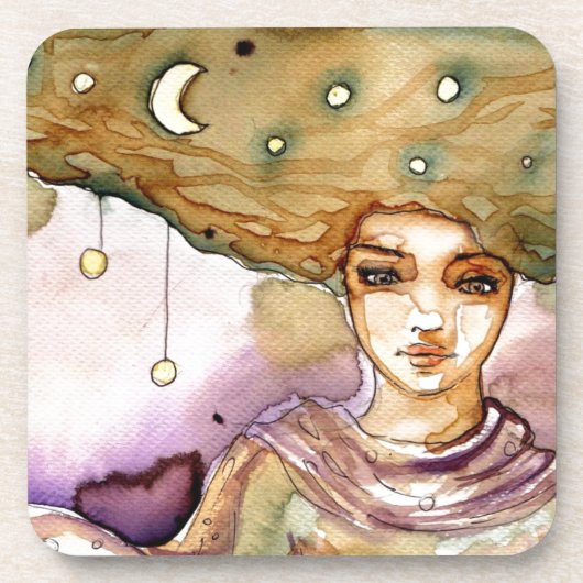 抽象的なポートレートおよびかわいらしい女性 コースター (正面)