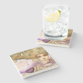 抽象的なポートレートおよびかわいらしい女性 ストーンコースター (横)