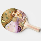 抽象的なポートレートおよびかわいらしい女性 卓球ラケット (横)