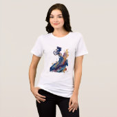 抽象的なマウンテンバイカー | 流れるようなインクの水彩アート トライブレンドTシャツ (正面全面)