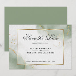 抽象的なマーブル模様のくすんだセージグリーンのSave the Date 招待状