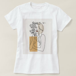 抽象的なミニマリストラインアートの女性フラワーボホTシャツ Tシャツ