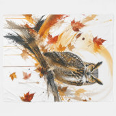 抽象的なミミズクと紅葉の装飾 フリースブランケット (正面(横))