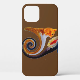抽象的なミュージカルアートの金魚とジンジャーキャット iPhone 12ケース