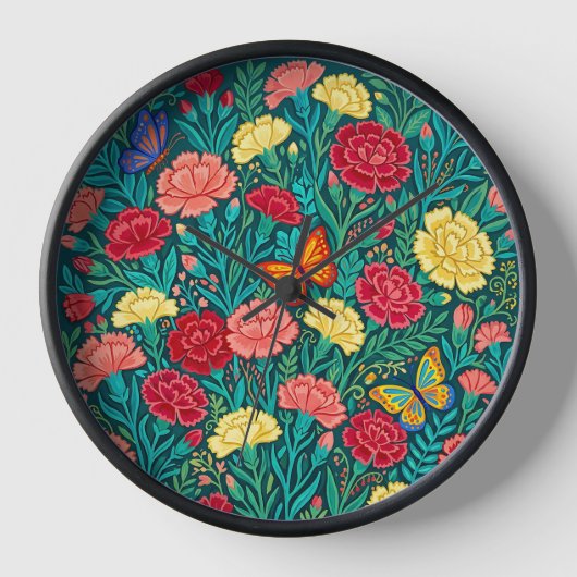 抽象的なメキシコカーネーション蝶の芸術時計 壁時計 (正面)