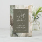 抽象的なモダンなダークグリーンの結婚式 招待状 (スタンド正面)