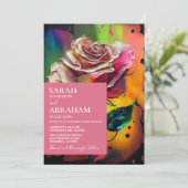 抽象的なモダンなピンクのバラの結婚式招待状 招待状 (スタンド正面)