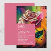 抽象的なモダンなピンクのバラの結婚式招待状 招待状 (正面/裏面)