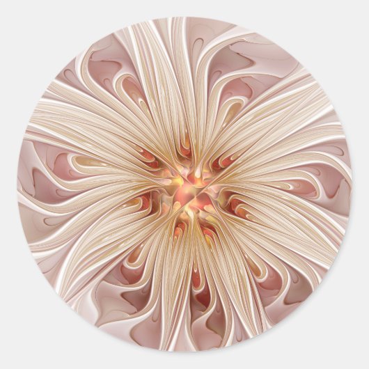 抽象的なモダンなピンクの花のフラクタルアート ラウンドシール (正面)