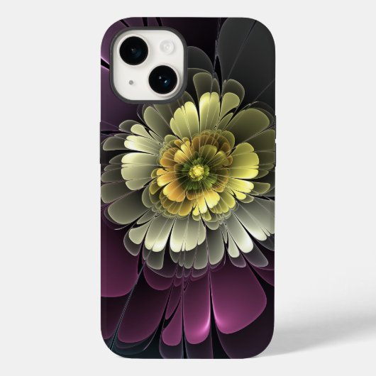 抽象的なモダンな深紅カーキグレー・フラクタルフラワー Case-Mate iPhoneケース (裏面)