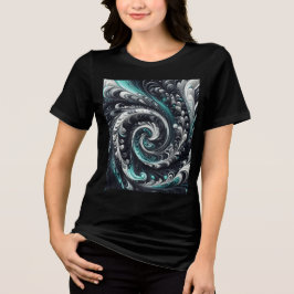 抽象的なモダンスワール グリーン シルバー ブラック トライブレンドＴシャツ