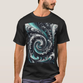 抽象的なモダンスワール グリーン シルバー ブラック Tシャツ