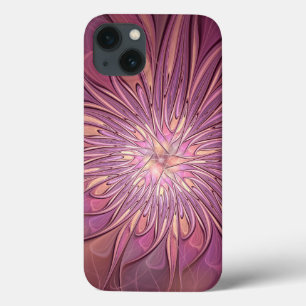 抽象的なモダンフローラル・フラクタルアート ベリーカラー iPhone 13ケース