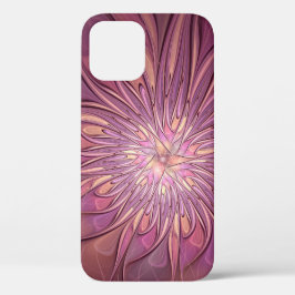 抽象的なモダンフローラル・フラクタルアート ベリーカラー iPhone 12ケース