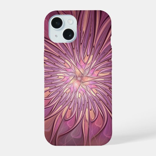 抽象的なモダンフローラル・フラクタルアート ベリーカラー iPhone 15ケース (裏面)