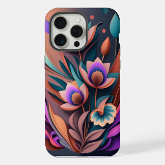 抽象的なモダン パープルカーキグレー フラクタルフラワー iPhone 15 PRO MAXケース