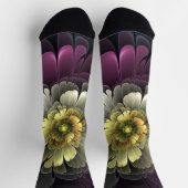 抽象的なモダン パープルカーキ グレー フラクタル フラワー ソックス (上部)