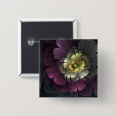 抽象的なモダン パープルカーキ グレー フラクタル フラワー 缶バッジ (正面&裏面)