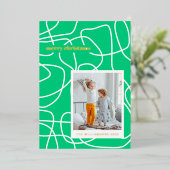 抽象的なモダン ライン アート 緑 カスタム フォト ゴールド 箔シーズンカード (立ち正面)