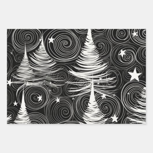 抽象的なモノクロのホリデーツリー マグネット ラッピングペーパーシート (正面)