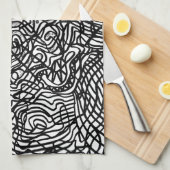 抽象的なモノクロのラインのパターン キッチンタオル (四つ折り)